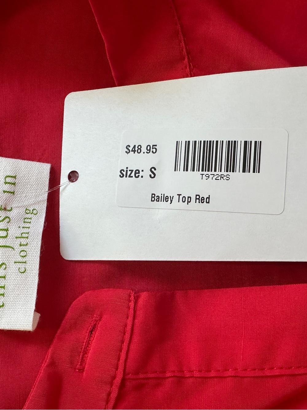 Women’s Red Button-Front Blouse with Billowy Sleeves - Picture 5 of 5